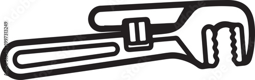 Adjustable wrench tool icon in line art style with hand tool adjustable construction mechanic hardware illustration equipment instrument engineering maintenance building