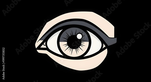 Stylized Graphic Illustration of a Human Eye in Comic Book Art Style Isolated on Black Background