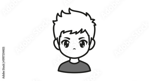 Anime boy portrait illustration, simple graphic style, isolated on white background, minimal design