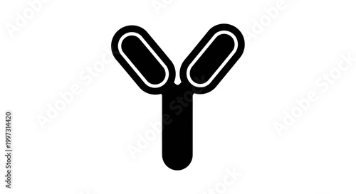 Antibody icon, Y-shape, medical symbol, minimalist graphic with copy space