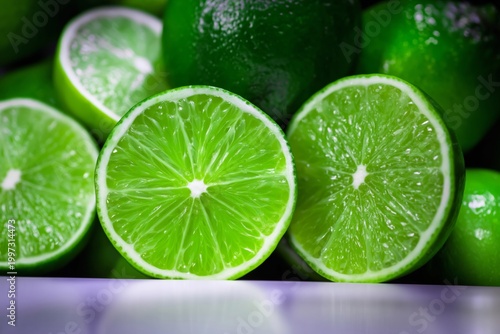 Fresh Limes Cut in Half Display Bright Green Color and Juicy Texture in a Clo...