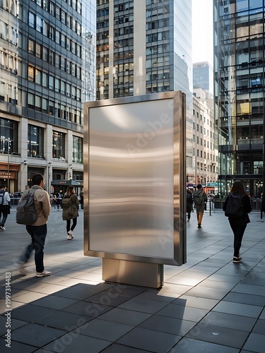 Clear Billboard in public place with blank copy space screen for advertising or promotional poster content, empty mock up Lightbox for information, blank display in station area with daylight