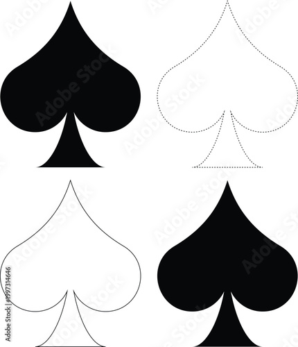 ace of spades, Spades Icon for Card suit, Card icons, Casino Poker and gambling graphic elements, Outline icon, Black