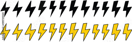 Lightning bolt icon set. Power design. Lightning strike and energy charge icons. Energy power and electrical symbols. Electricity and power supply sign

