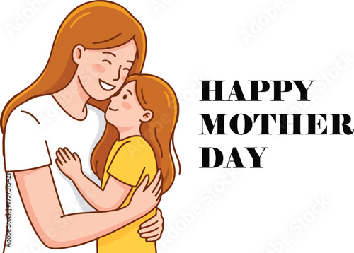 Illustration of woman embracing child with affectionate pose inside decorative frame highlighting love care and Mother Day celebration