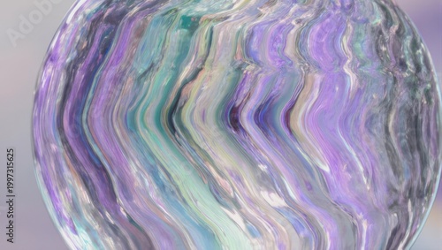Abstract sphere with swirling purple and green textures.