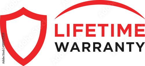 Lifetime Warranty Badge with Shield Icon and Bold Typography for Product Guarantee, Quality Assurance, Protection Label, and Marketing Design Elements