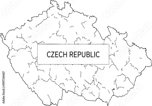 Simple line art map of czech republic with country name label in the center