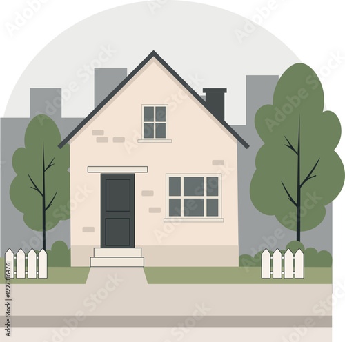 Modern Private House – Residential Architecture Illustration in Minimal Style