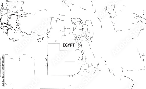 Black and white line art map of egypt showing the country location with a clear label for educational and travel design purposes
