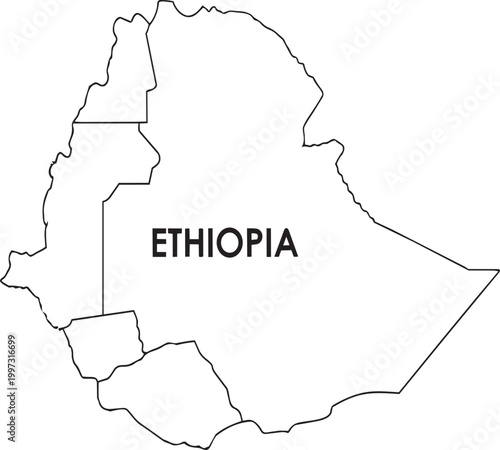 Fotografía Simple line map of ethiopia with regional borders and country name label