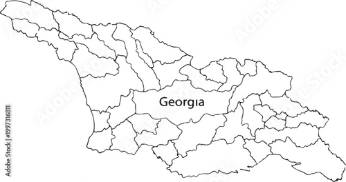 Detailed outline map of georgia with regions and districts borders