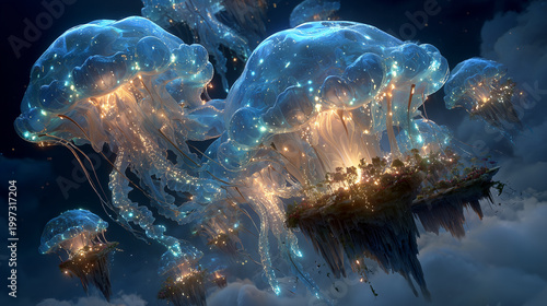 Surreal Water Dreamscape with Crystal Rivers Floating Islands and Moonlit Ocean
