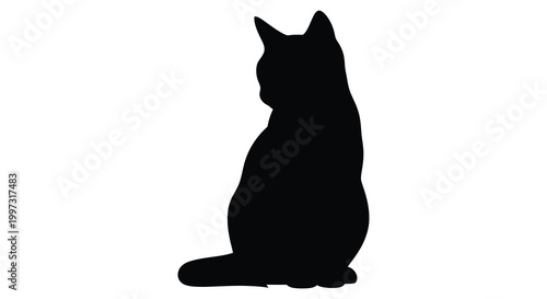 A striking black cat profile sitting calmly and elegantly a dark silhouette