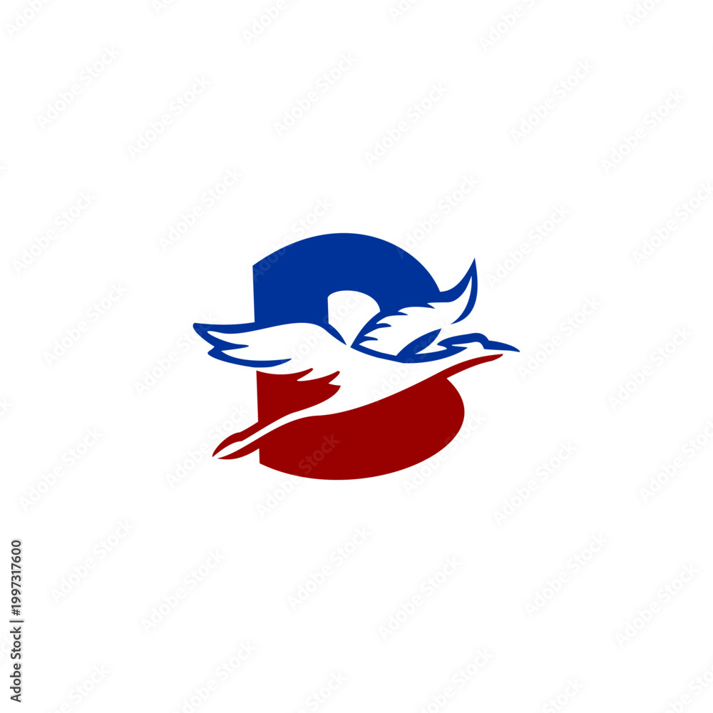 Fototapeta premium Modern monochrome vector logo featuring a flying crane fused with an alphabet letter B, ideal for corporate branding, logo identity, and minimalist visual design.
