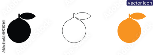 Lemon icons in black, Line art, And orange on white background