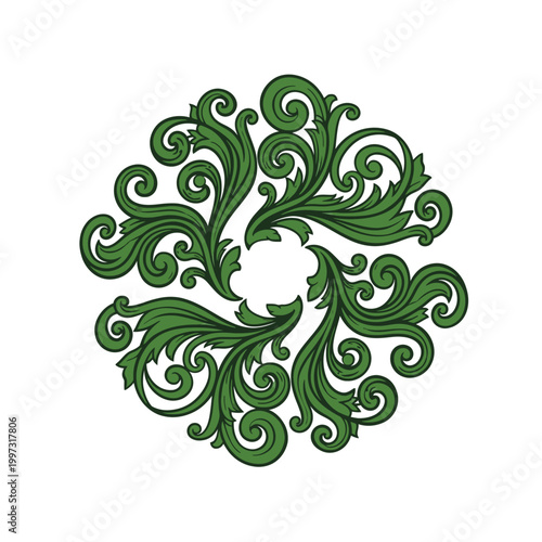 Green swirling floral decorative design element 2.