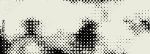 Pixelated bitmap gradient texture. Black and white dither pattern background. 8 bit video game screen wallpaper. Retro glitchy pixel art illustration. Abstract vector wide border