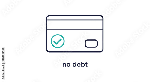 Credit card icon with checkmark symbol and no debt text for financial freedom concept checkmark