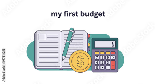 First budget planning with pen coin calculator personal finance financial planning budget sheet budget book