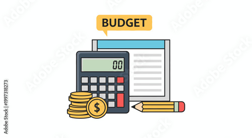 Calculator coins and pencil for budget management with financial literacy financial planning personal finance money