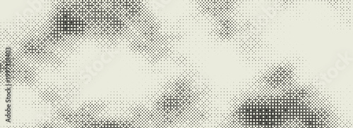 Pixelated bitmap gradient texture. Black and white dither pattern background. 8 bit video game screen wallpaper. Retro glitchy pixel art illustration. Abstract vector wide border