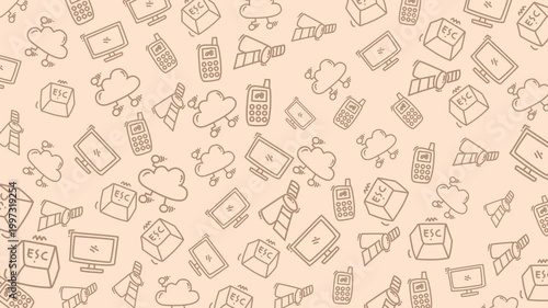 Seamless Technology Satellite Connection Cloud Internet Icons Pattern with Motion.