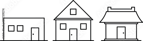 House and Building Icon Set with Home, Residential Property, and Traditional Architecture Line Symbols for Real Estate, Housing, and Urban Design