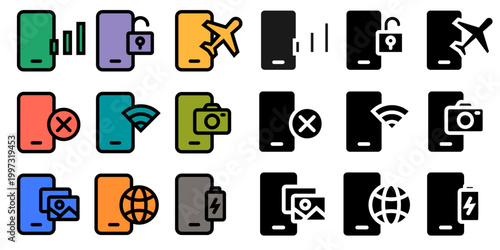  A set of icons for smartphone functions and mobile settings. EPS 10. 