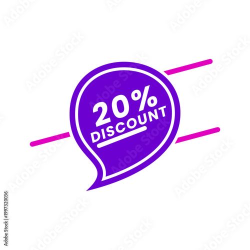 20 Percent Discount Purple Speech Bubble Promotional Label