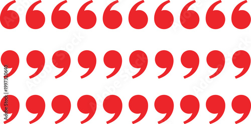 Red Quotation Mark Icon Set with Bold Quote Symbols for Typography, Text Design, Editorial Layouts, and Graphic Communication Elements