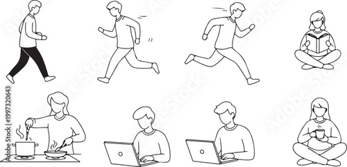 Black and white of people doing yoga and meditation exercises fitness pose desi