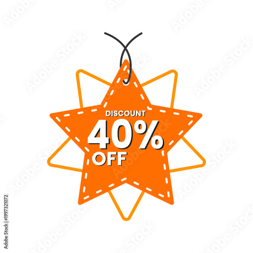 40 Percent Off Orange Star Discount Price Tag Vector Illustration