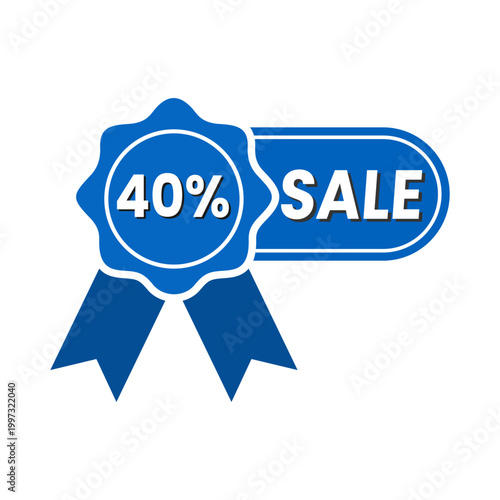 Blue 40 Percent Off Sale Ribbon Badge Label Icon