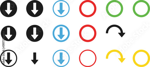 Arrow Down and Circular Refresh Icon Set with Download Symbols, Progress Rings, and Direction Indicators for UI Design, Apps, and Web Interfaces