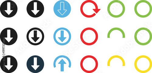 Arrow Direction and Circular Progress Icon Set with Download Symbols, Refresh Arrows, and Loading Indicators for UI Design, Apps, and Web Interfaces