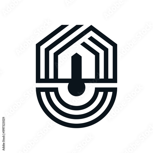 combination of striped house and keyhole logo vector