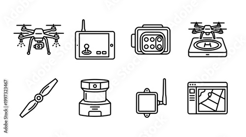 Drone technology equipment illustrations for aerial photography and videography