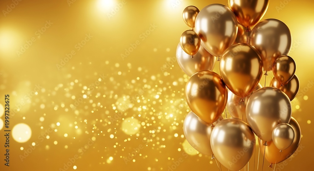 Fototapeta premium Elegant Gold Balloons on Festive Golden Bokeh Background