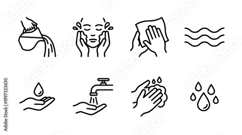 Hygiene routine set illustrated icons for cleansing and personal care