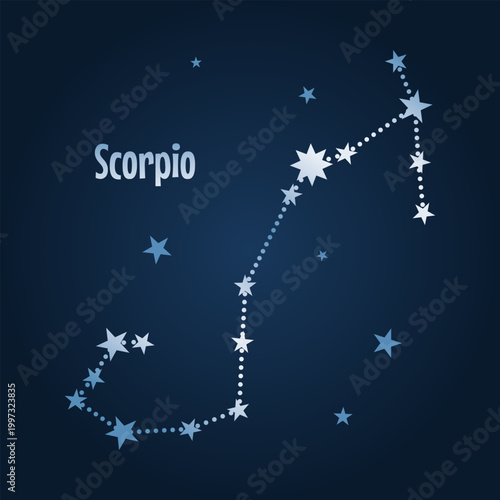 Scorpio zodiac constellation star map in the night sky. Vector illustration