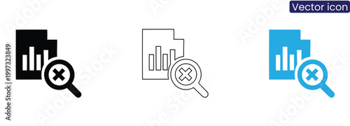Vector icons of rejected or denied data analysis on white background