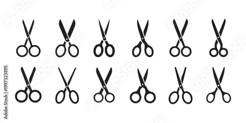 Multiple pairs of scissors shown in different positions and styles for creative use.