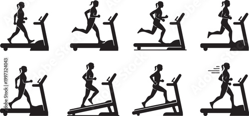 Black silhouette of a person walking up stairs in eight sequential steps monochrome d