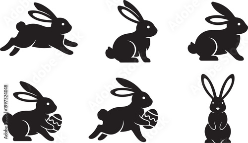 Black silhouette of five different birds perched on branches desig