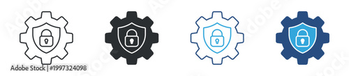 Security settings icon set. Shield and lock symbol. Protection system and cybersecurity icons, vector illustration.