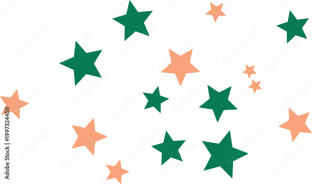 Fototapeta premium Seamless Star Pattern Background with Green and Peach Stars on Light Minimal Modern Design for Wallpaper, Textile, Fabric, and Decorative Use