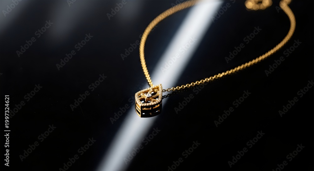 Fototapeta premium Elegant Gold Necklace with Minimal Luxury Lighting