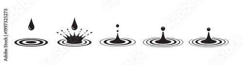 Water drop falling and splashing sequence animation water surface liquid dynamics creating ripples droplet motion clean refreshing effect.