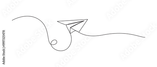Minimalist continuous one line art illustration of a paper plane.paper plane continuous one line art drawing,